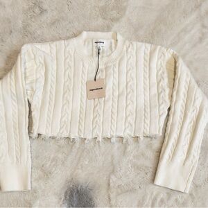 Superdown Ivory Cable Knit Sweater